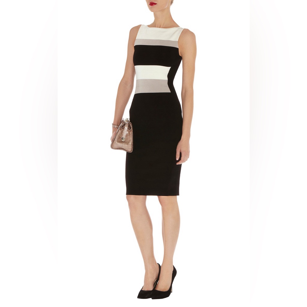 Karen Millen - Black, White & Taupe Colorblock Bandage Dress Sz 2